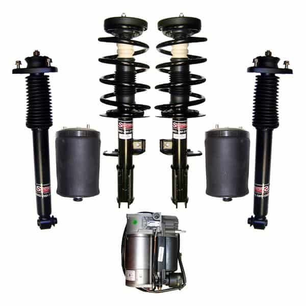 2000-2006 BMW X5 w/ Rear Leveling ONLY Front Struts with Rear Left & Right Air Ride Suspension Air Spring Bags, Gas Shocks & Compressor Kit