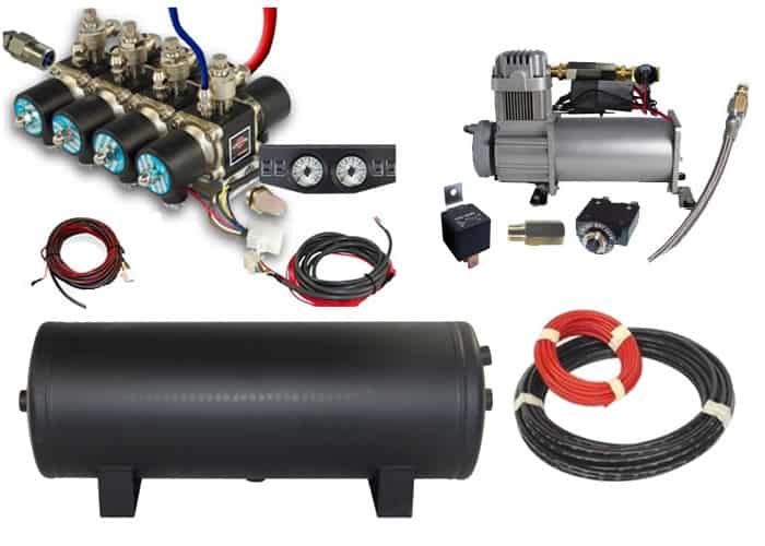 Air Management System (8 Valve Air Manifold Kit w/Compressor, Tank, Switches and Gauges) - 4 Corners