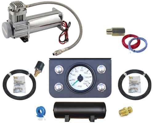 Manual Pneumatic Air Management System (4 Push Valve Kit w/Compressor, Tank & Gauges) 2 Corner
