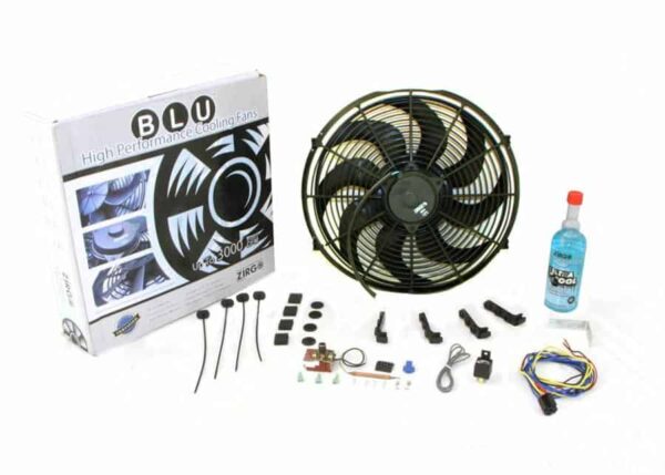 Super Cool Pack 2122 fCFM 14″ S Blade Fan, Fixed Temp Switch, Harness, and Brackets and Additive.