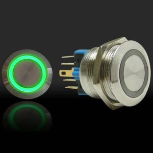 Momentary Billet Button/Switch with Green LED Ring (16mm)