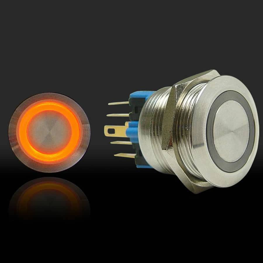 Latching Billet Button/Switch with Orange LED Ring (22mm)