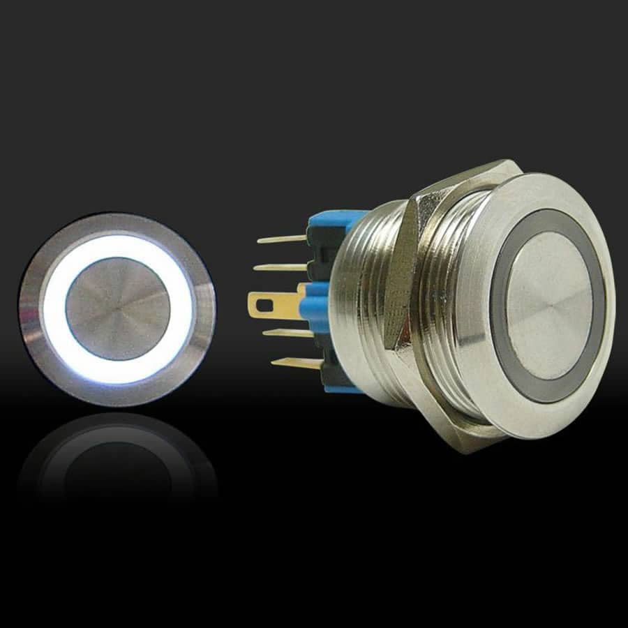 Momentary Billet Button/Switch with White LED Ring (19mm)