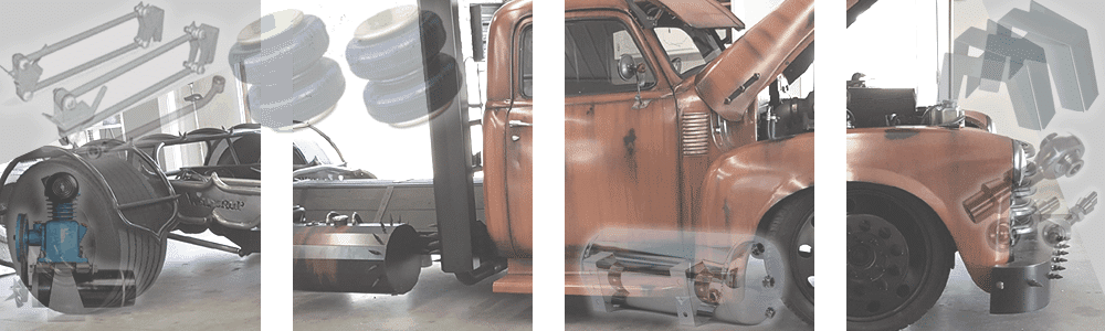 Custom Universal Rat Rod, Hot Rod, Classic Car and Truck Complete Air Suspension Kits, FBSS Air Bag Kits, Coil Spring Air Kits, Leaf Spring Air Kits