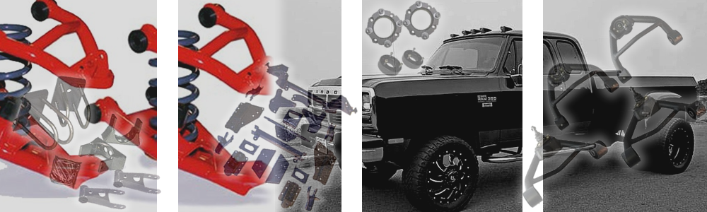 Truck and SUV lift kits, front and rear static lift arms, lift coils, lift torsion keys, lift blocks, lifted tubular control arms, lifted cross-members, lifted coil springs, lift leaf springs, lift i-beams, radius arms, lifted spindles, lift spacers and more